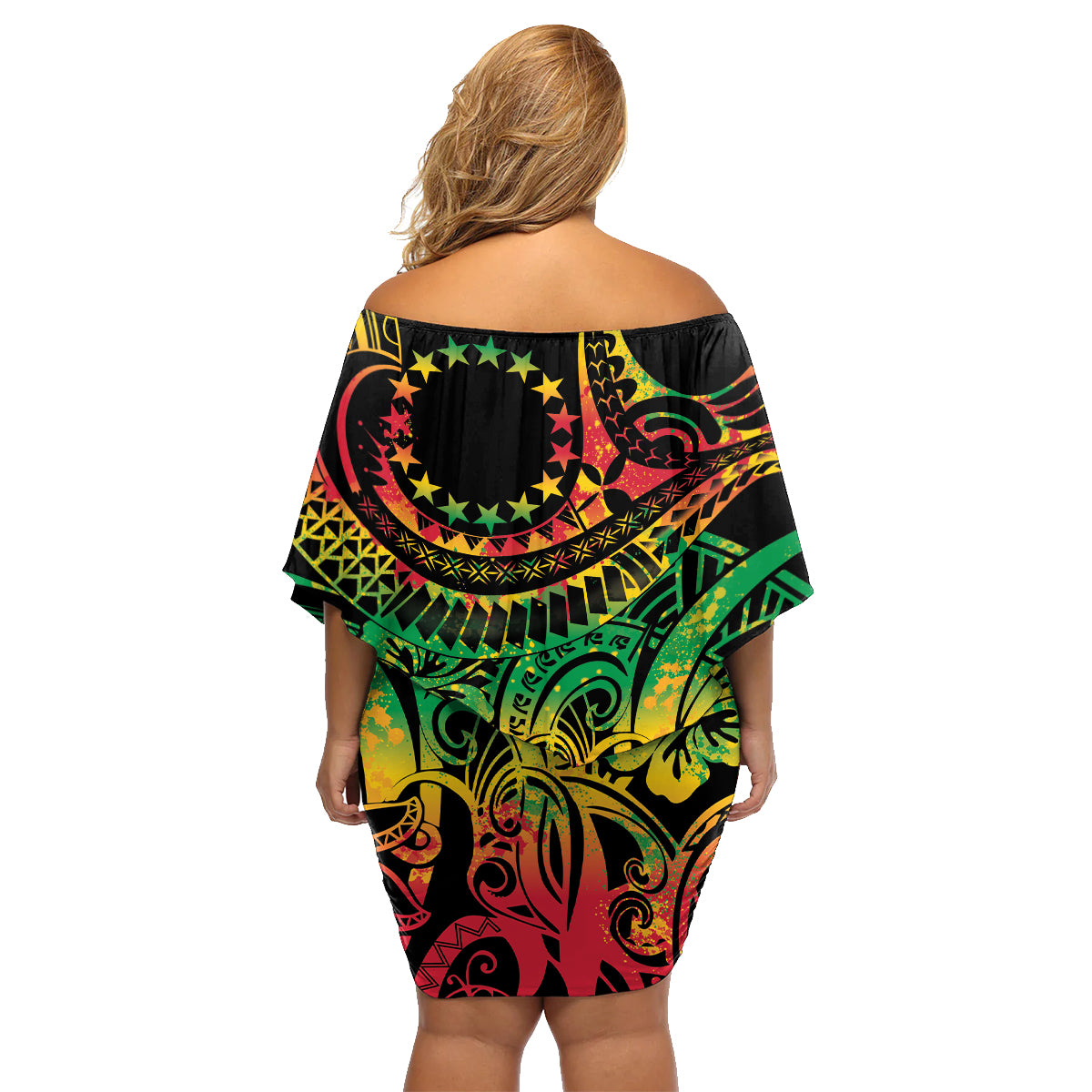 Cook Islands 15 Stars Family Matching Off Shoulder Short Dress and Hawaiian Shirt Kuki Airani Polynesian Tribal Wave Tattoo