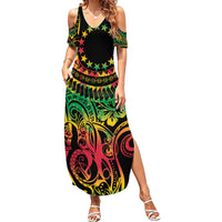 Cook Islands 15 Stars Family Matching Summer Maxi Dress and Hawaiian Shirt Kuki Airani Polynesian Tribal Wave Tattoo