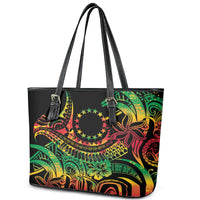Cook Islands 15 Stars Leather Tote Bag Kuki Airani Polynesian Tribal Wave Tattoo
