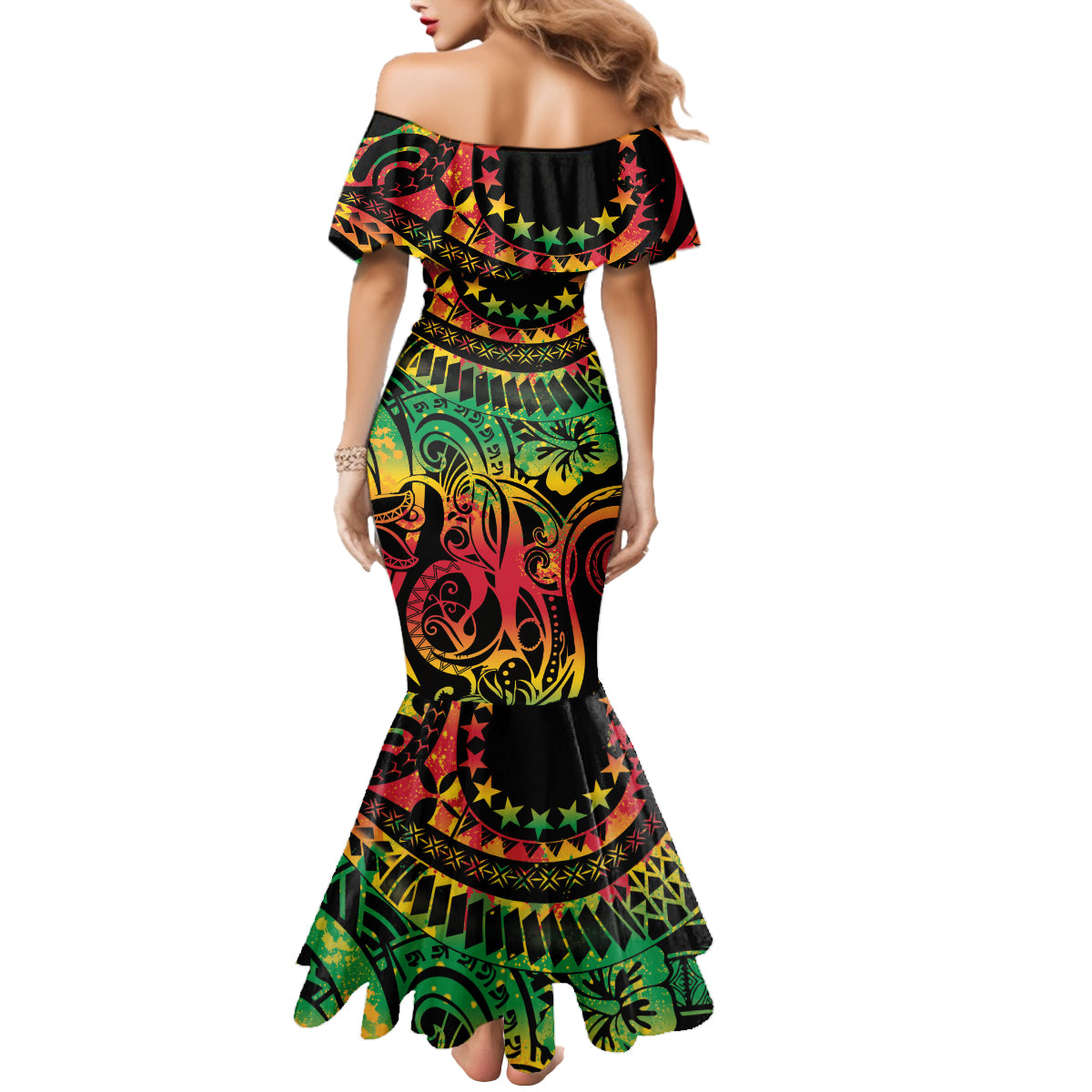Cook Islands 15 Stars Mermaid Dress Kuki Airani Polynesian Tribal Wave Tattoo