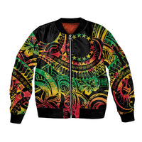 Cook Islands 15 Stars Sleeve Zip Bomber Jacket Kuki Airani Polynesian Tribal Wave Tattoo