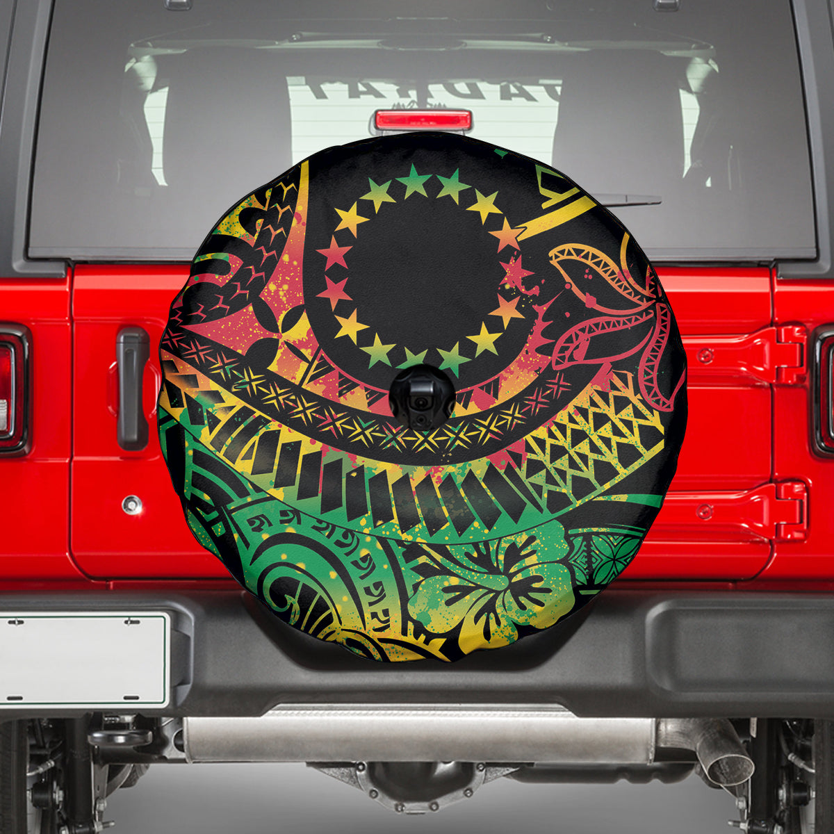 Cook Islands 15 Stars Spare Tire Cover Kuki Airani Polynesian Tribal Wave Tattoo