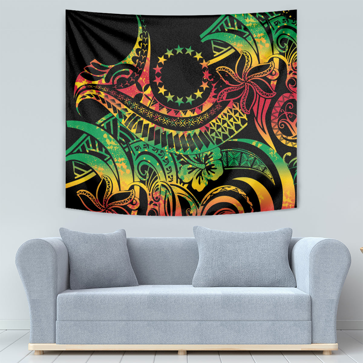 Cook Islands 15 Stars Tapestry Kuki Airani Polynesian Tribal Wave Tattoo