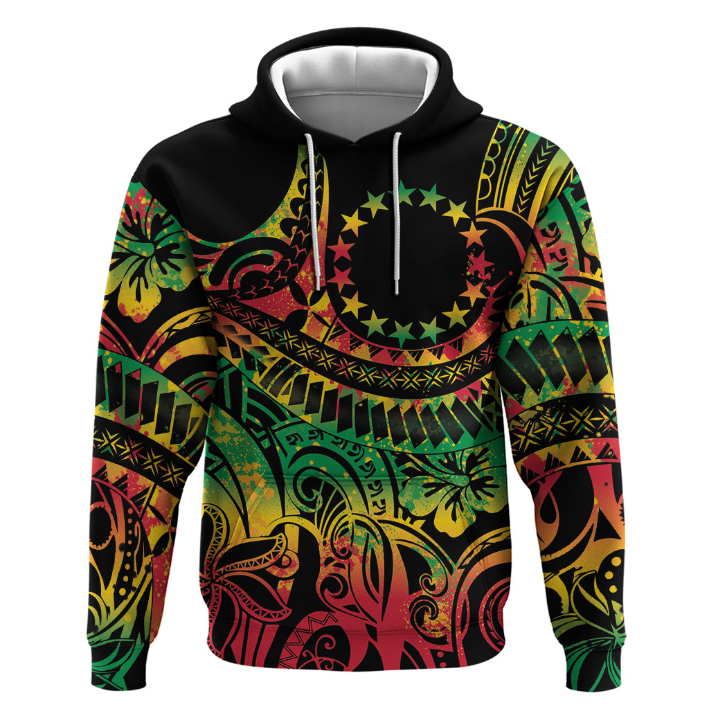 Cook Islands 15 Stars Zip Hoodie Kuki Airani Polynesian Tribal Wave Tattoo