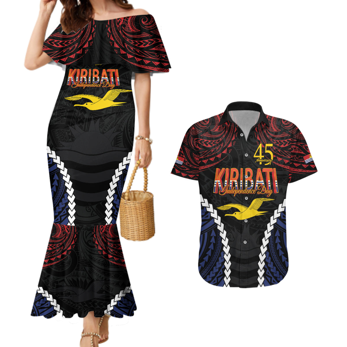 Kiribati 45th Anniversary Independence Day Couples Matching Mermaid Dress and Hawaiian Shirt Since 1979