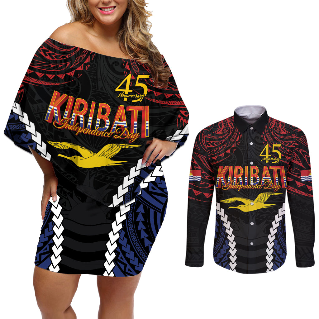 Kiribati 45th Anniversary Independence Day Couples Matching Off Shoulder Short Dress and Long Sleeve Button Shirt Since 1979