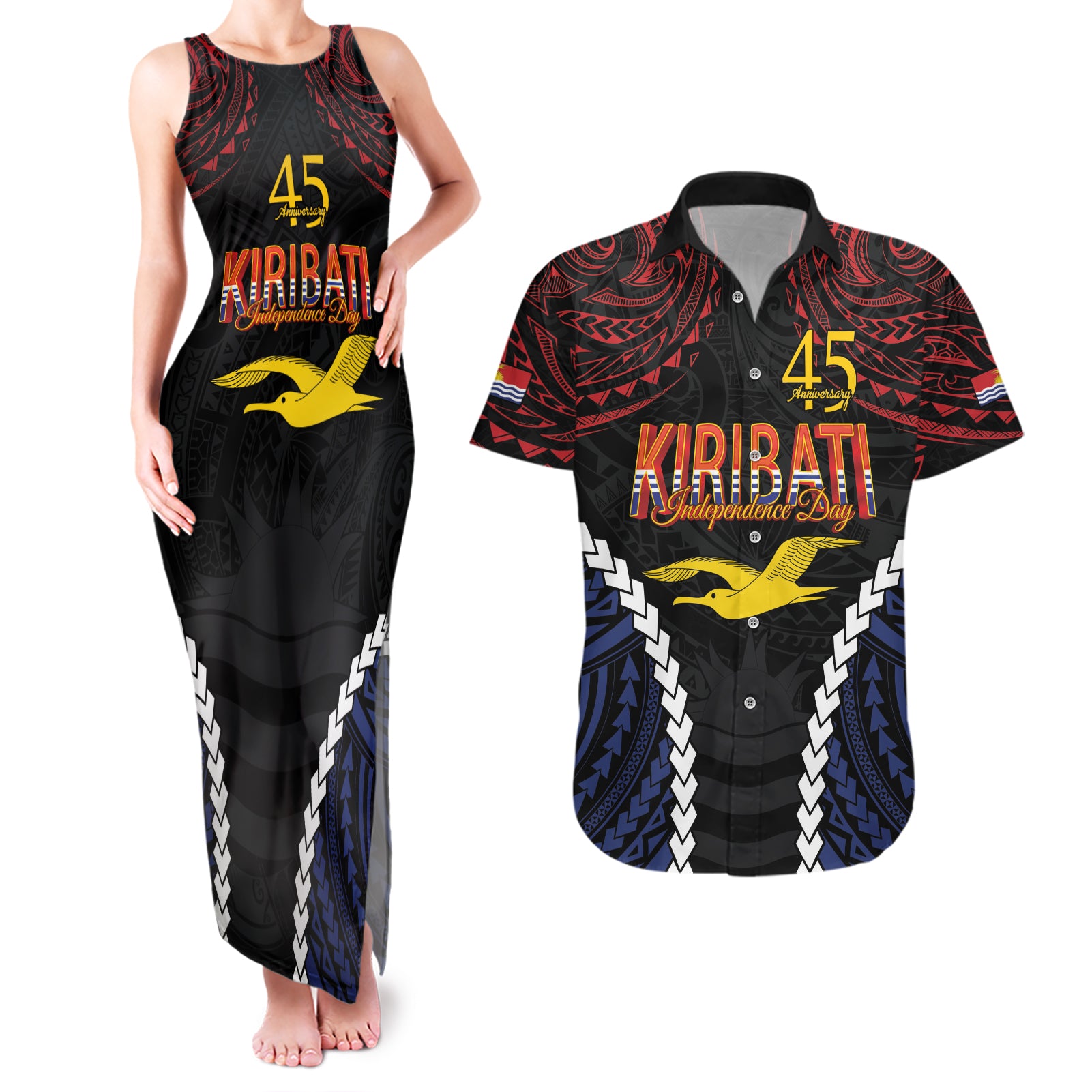 Kiribati 45th Anniversary Independence Day Couples Matching Tank Maxi Dress and Hawaiian Shirt Since 1979