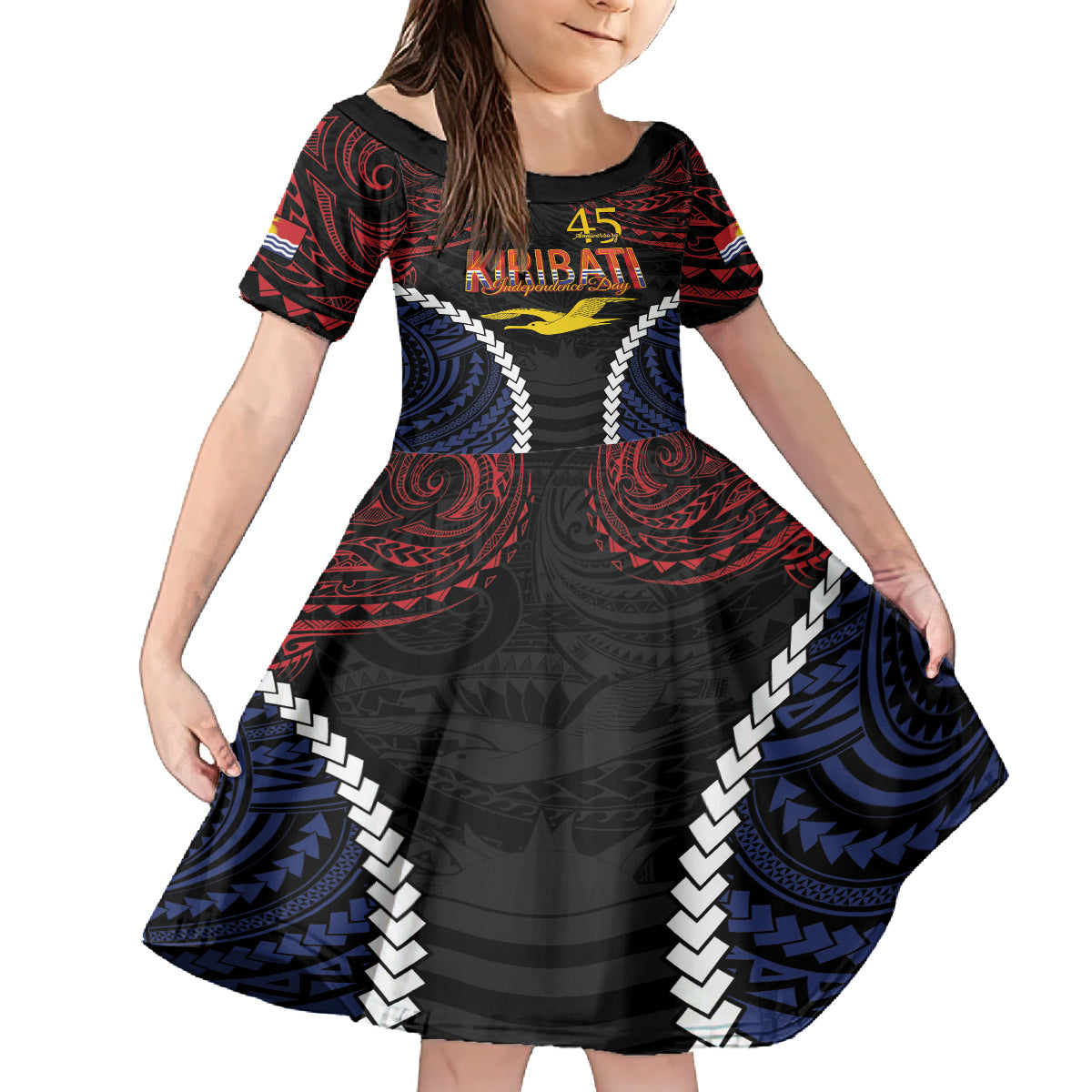 Kiribati 45th Anniversary Independence Day Family Matching Long Sleeve Bodycon Dress and Hawaiian Shirt Since 1979