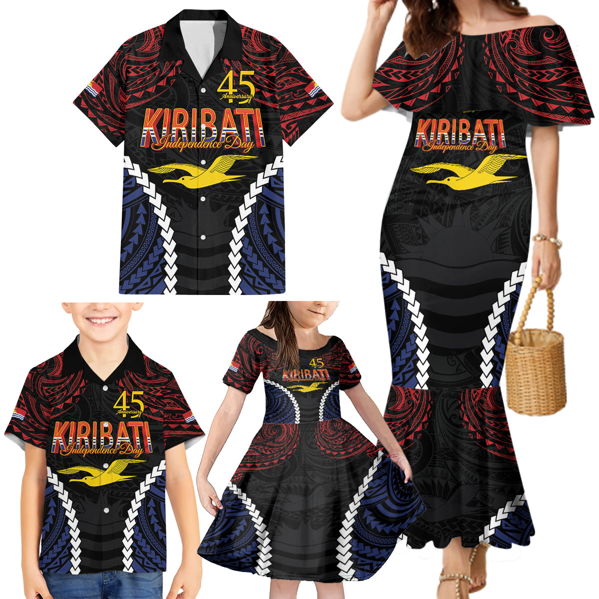 Kiribati 45th Anniversary Independence Day Family Matching Mermaid Dress and Hawaiian Shirt Since 1979