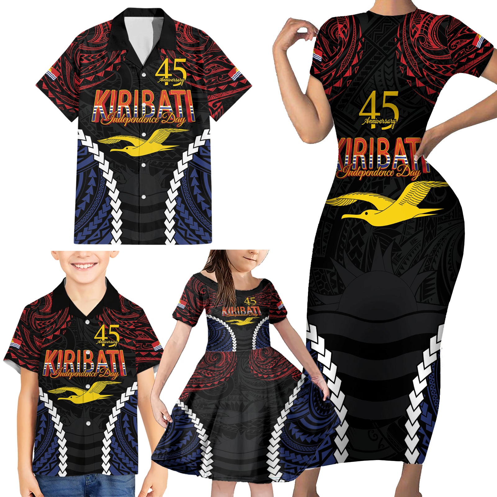 Kiribati 45th Anniversary Independence Day Family Matching Short Sleeve Bodycon Dress and Hawaiian Shirt Since 1979