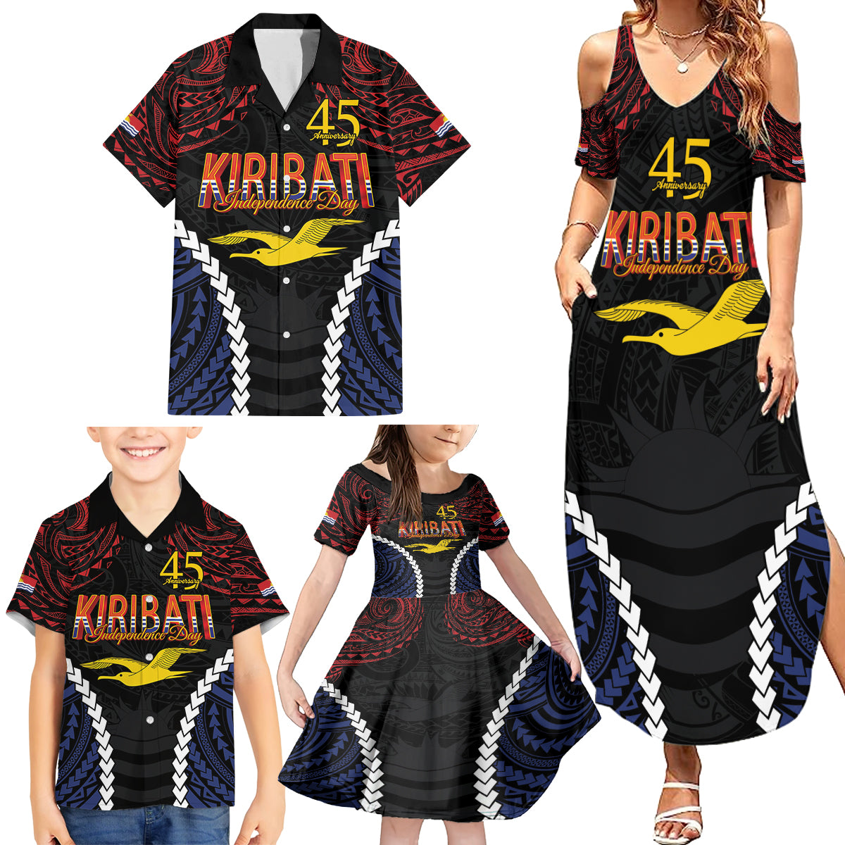 Kiribati 45th Anniversary Independence Day Family Matching Summer Maxi Dress and Hawaiian Shirt Since 1979