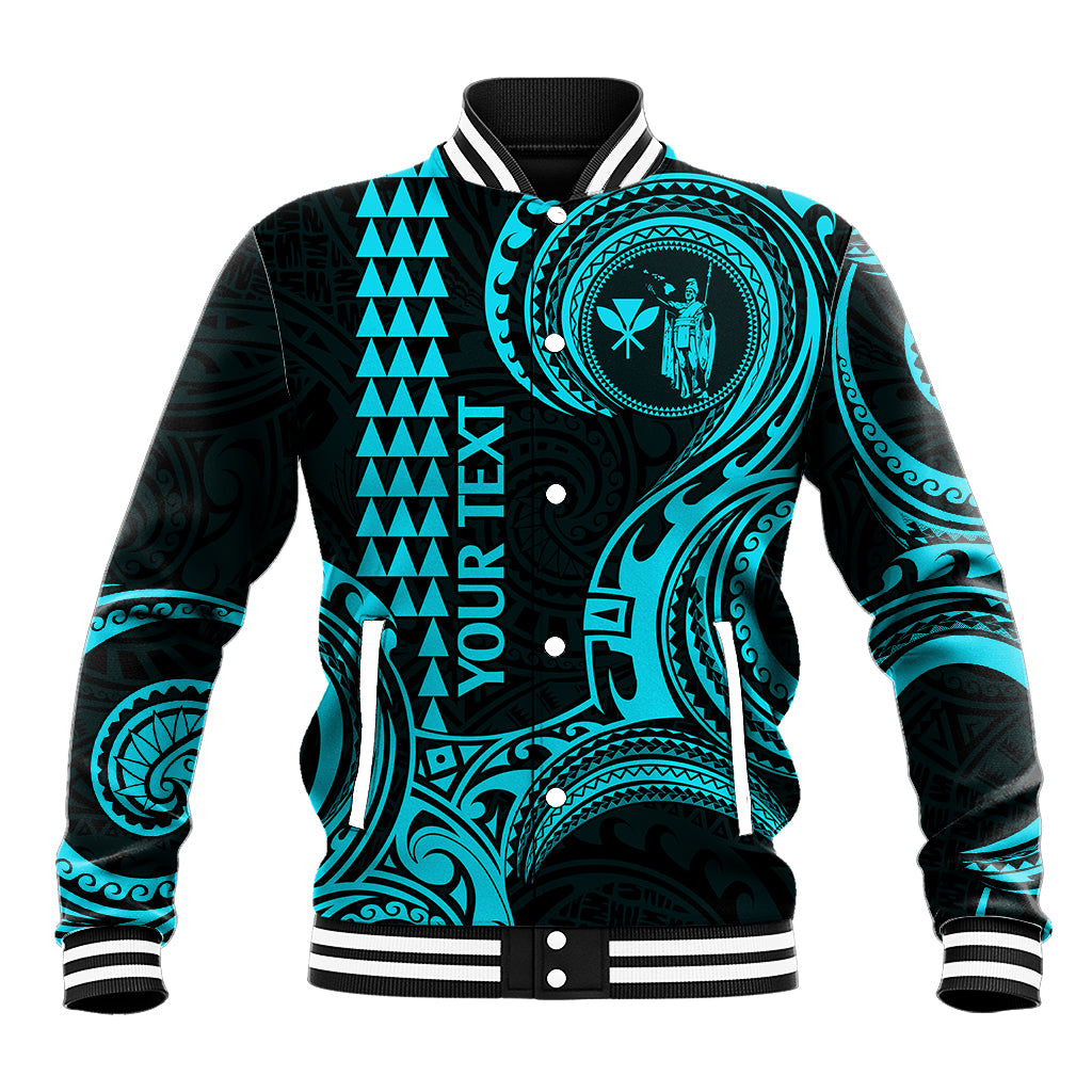 Custom King Kamehameha Day Hawaii Baseball Jacket Paradise of the Pacific Tribal Kakau - Aqua LT9 Unisex Aqua - Polynesian Pride