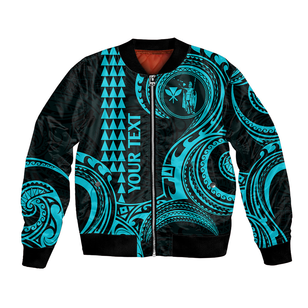 Custom King Kamehameha Day Hawaii Bomber Jacket Paradise of the Pacific Tribal Kakau - Aqua LT9 Unisex Aqua - Polynesian Pride