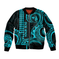 Custom King Kamehameha Day Hawaii Bomber Jacket Paradise of the Pacific Tribal Kakau - Aqua LT9 Unisex Aqua - Polynesian Pride
