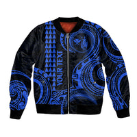 Custom King Kamehameha Day Hawaii Bomber Jacket Paradise of the Pacific Tribal Kakau - Blue LT9 Unisex Blue - Polynesian Pride