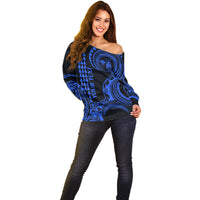 Custom King Kamehameha Day Hawaii Off Shoulder Sweater Paradise of the Pacific Tribal Kakau - Blue LT9 - Polynesian Pride