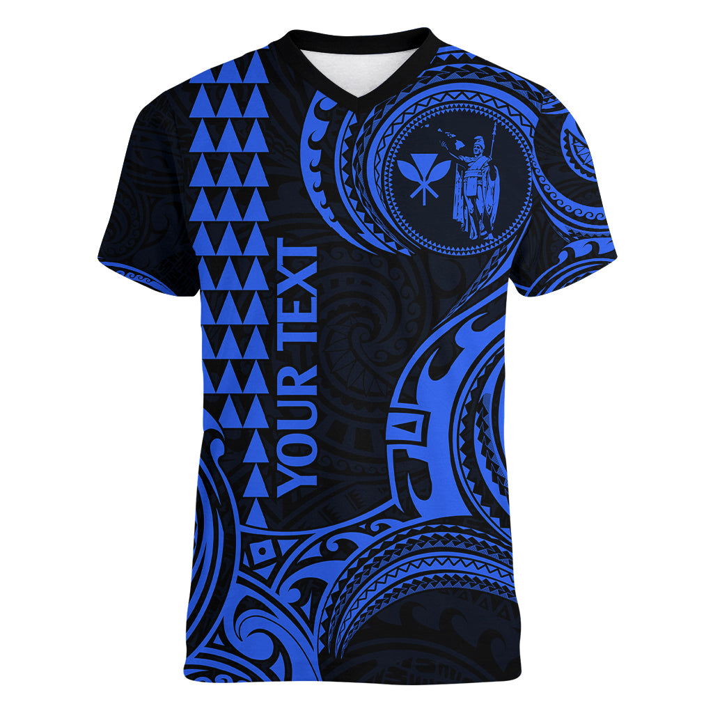 Custom King Kamehameha Day Hawaii Women V Neck T Shirt Paradise of the Pacific Tribal Kakau - Blue LT9 Female Blue - Polynesian Pride