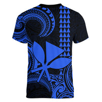 Custom King Kamehameha Day Hawaii Women V Neck T Shirt Paradise of the Pacific Tribal Kakau - Blue LT9 - Polynesian Pride