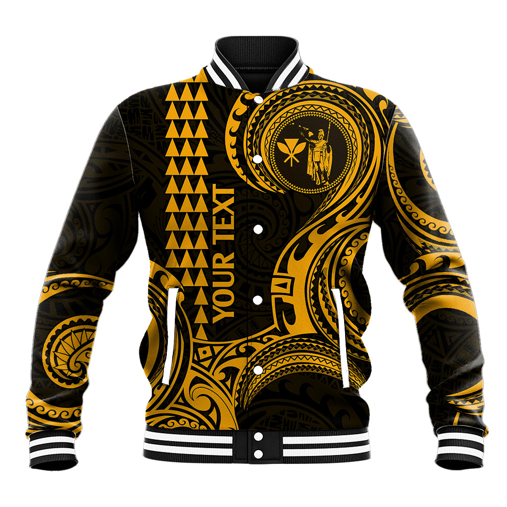 Custom King Kamehameha Day Hawaii Baseball Jacket Paradise of the Pacific Tribal Kakau - Gold LT9 Unisex Gold - Polynesian Pride