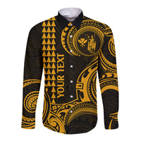 Custom King Kamehameha Day Hawaii Long Sleeve Button Shirt Paradise of the Pacific Tribal Kakau - Gold LT9 Unisex Gold - Polynesian Pride