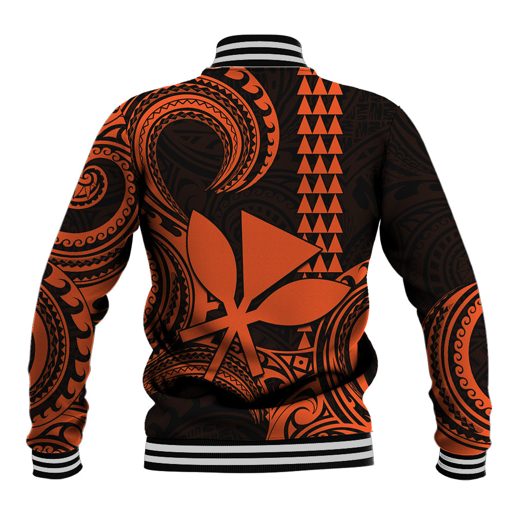 Custom King Kamehameha Day Hawaii Baseball Jacket Paradise of the Pacific Tribal Kakau - Orange LT9 - Polynesian Pride