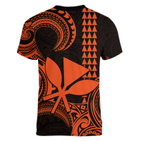 Custom King Kamehameha Day Hawaii Women V Neck T Shirt Paradise of the Pacific Tribal Kakau - Orange LT9 - Polynesian Pride