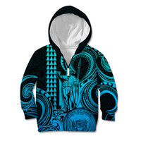 King Kamehameha Day Hawaii Kid Hoodie Paradise of the Pacific Tribal Kakau with Kanaka Maoli - Aqua LT9 - Polynesian Pride