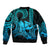 King Kamehameha Day Hawaii Sleeve Zip Bomber Jacket Paradise of the Pacific Tribal Kakau with Kanaka Maoli - Aqua LT9 - Polynesian Pride