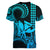 King Kamehameha Day Hawaii Women V Neck T Shirt Paradise of the Pacific Tribal Kakau with Kanaka Maoli - Aqua LT9 - Polynesian Pride