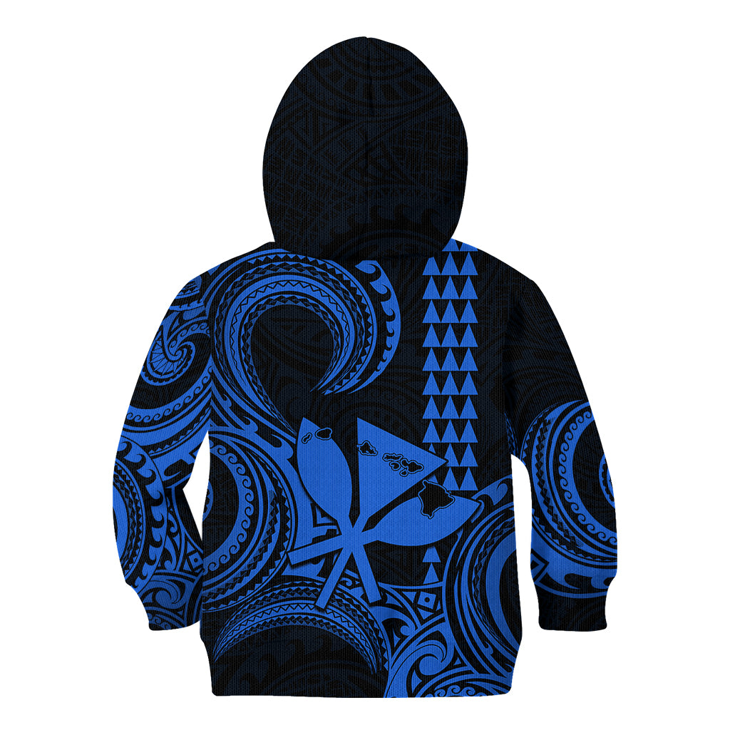 King Kamehameha Day Hawaii Kid Hoodie Paradise of the Pacific Tribal Kakau with Kanaka Maoli - Blue LT9 - Polynesian Pride
