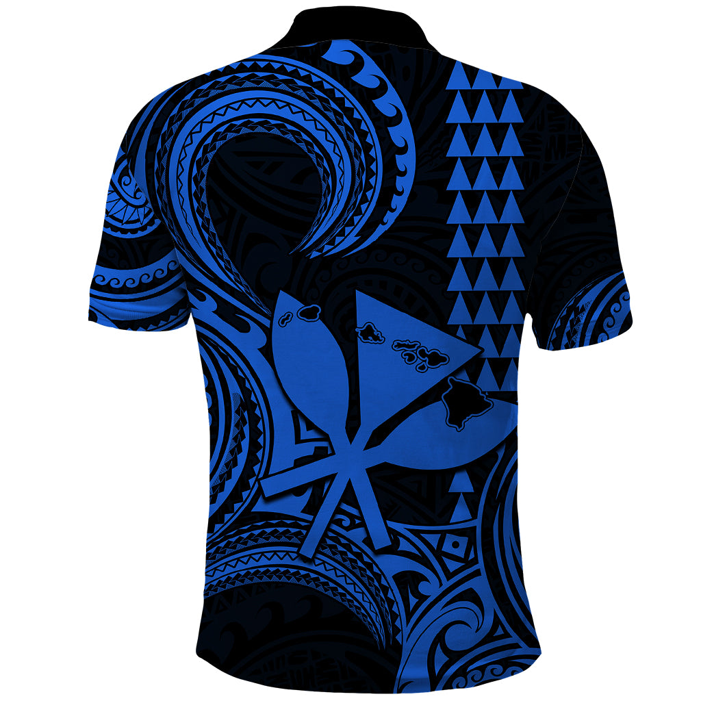 King Kamehameha Day Hawaii Polo Shirt Paradise of the Pacific Tribal Kakau with Kanaka Maoli Blue LT9 - Polynesian Pride