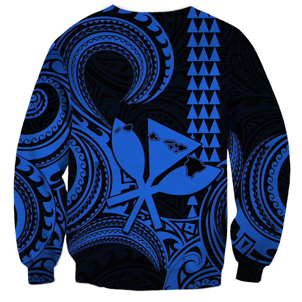 King Kamehameha Day Hawaii Sweatshirt Paradise of the Pacific Tribal Kakau with Kanaka Maoli - Blue LT9 - Polynesian Pride