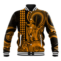 King Kamehameha Day Hawaii Baseball Jacket Paradise of the Pacific Tribal Kakau with Kanaka Maoli - Gold LT9 Unisex Gold - Polynesian Pride