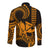 King Kamehameha Day Hawaii Long Sleeve Button Shirt Paradise of the Pacific Tribal Kakau with Kanaka Maoli - Gold LT9 - Polynesian Pride