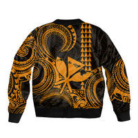 King Kamehameha Day Hawaii Sleeve Zip Bomber Jacket Paradise of the Pacific Tribal Kakau with Kanaka Maoli - Gold LT9 - Polynesian Pride