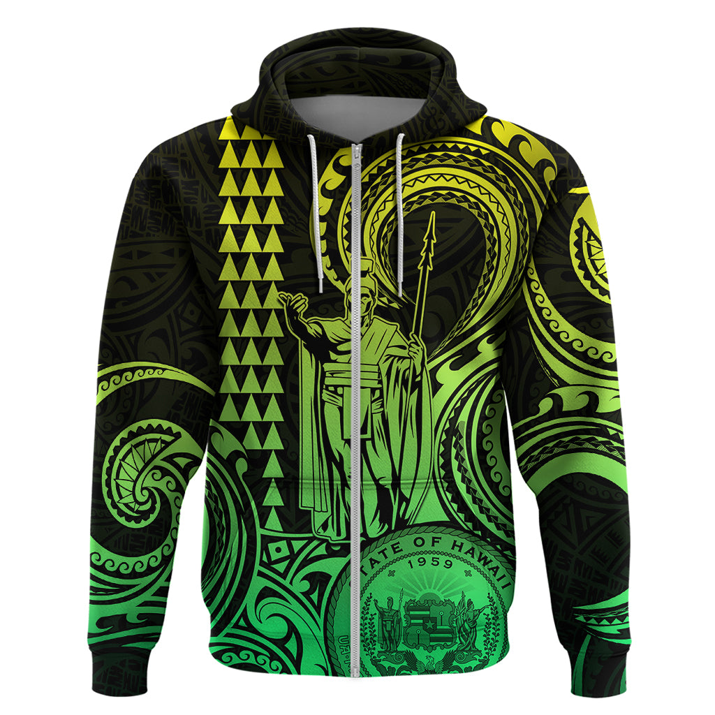 King Kamehameha Day Hawaii Hoodie Paradise of the Pacific Tribal Kakau with Kanaka Maoli Lime LT9 - Polynesian Pride
