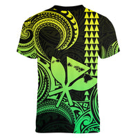 King Kamehameha Day Hawaii Women V Neck T Shirt Paradise of the Pacific Tribal Kakau with Kanaka Maoli - Lime LT9 - Polynesian Pride