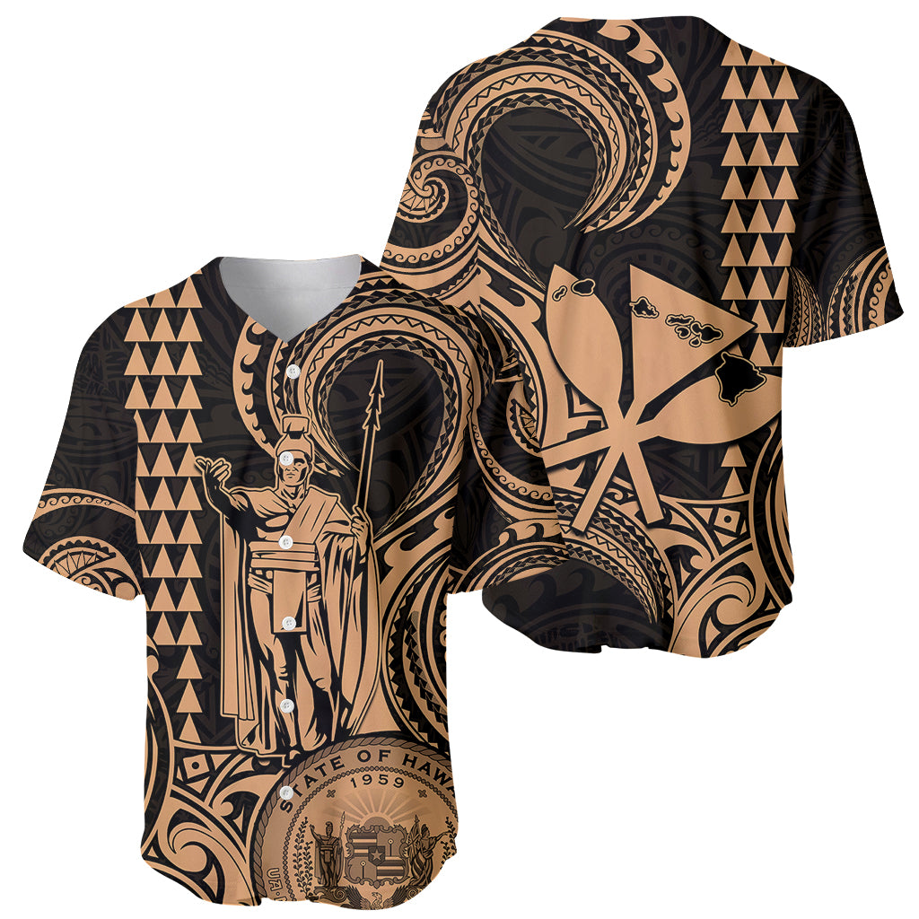 King Kamehameha Day Hawaii Baseball Jersey Paradise of the Pacific Tribal Kakau with Kanaka Maoli - Nude LT9 - Polynesian Pride