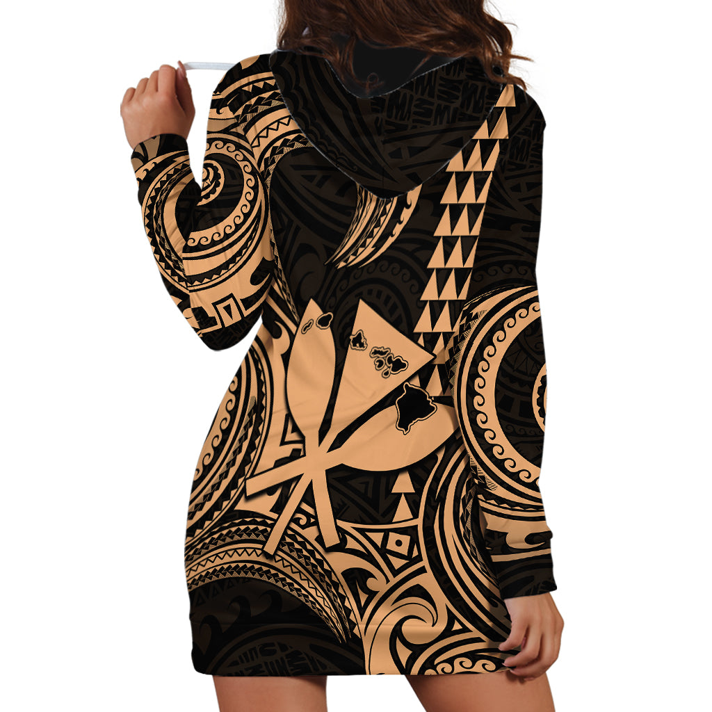 King Kamehameha Day Hawaii Hoodie Dress Paradise of the Pacific Tribal Kakau with Kanaka Maoli - Nude LT9 - Polynesian Pride