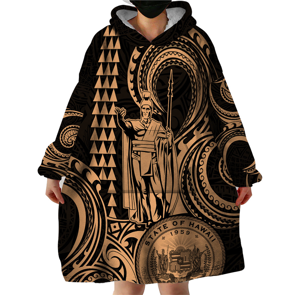 King Kamehameha Day Hawaii Wearable Blanket Hoodie Paradise of the Pacific Tribal Kakau with Kanaka Maoli - Nude LT9 - Polynesian Pride