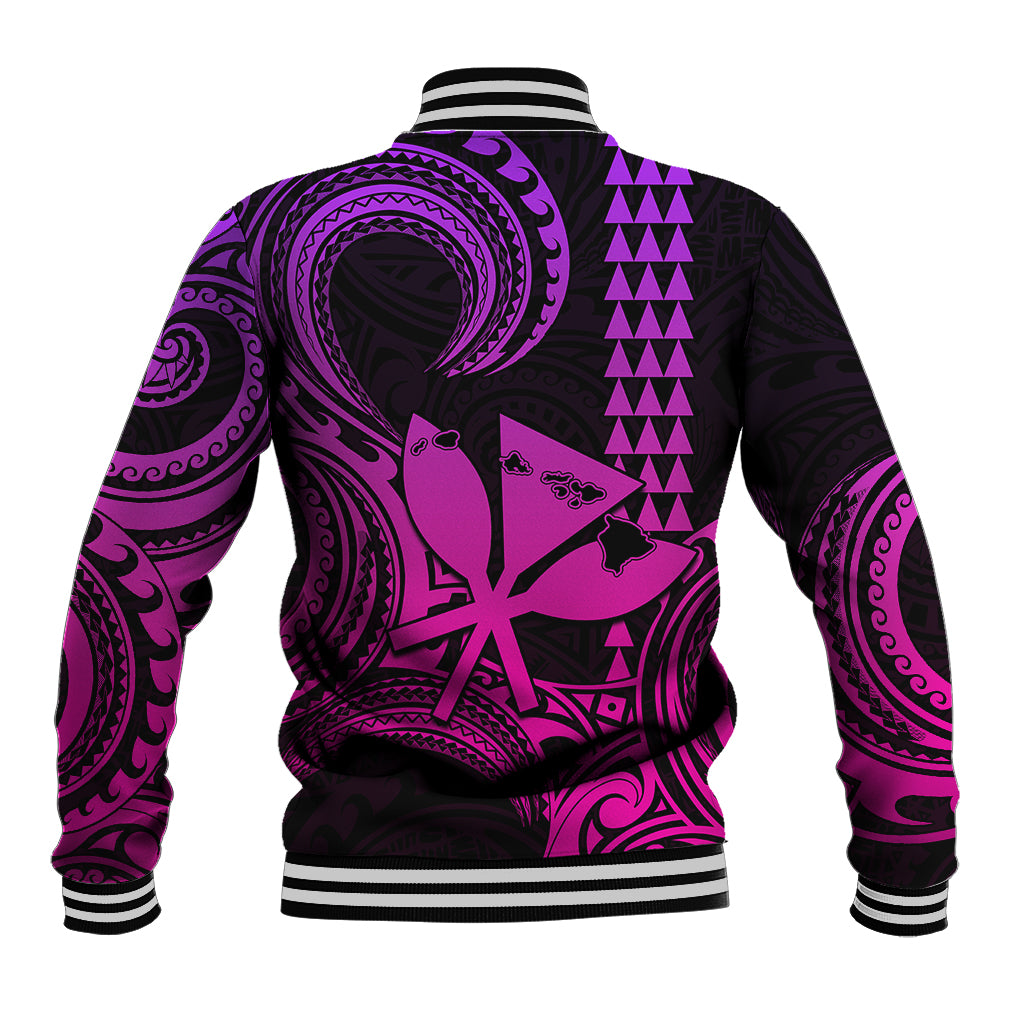 King Kamehameha Day Hawaii Baseball Jacket Paradise of the Pacific Tribal Kakau with Kanaka Maoli - Pink Gradient LT9 - Polynesian Pride