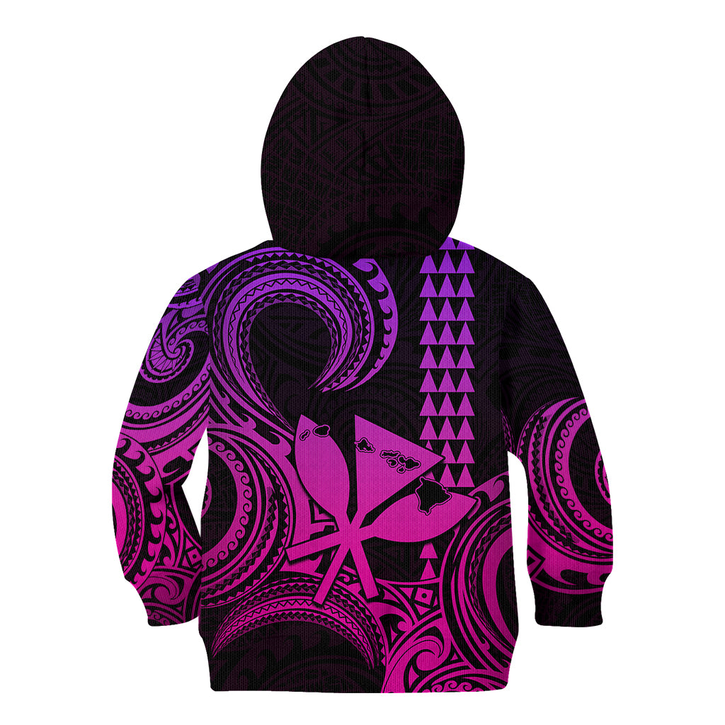 King Kamehameha Day Hawaii Kid Hoodie Paradise of the Pacific Tribal Kakau with Kanaka Maoli - Pink Gradient LT9 - Polynesian Pride
