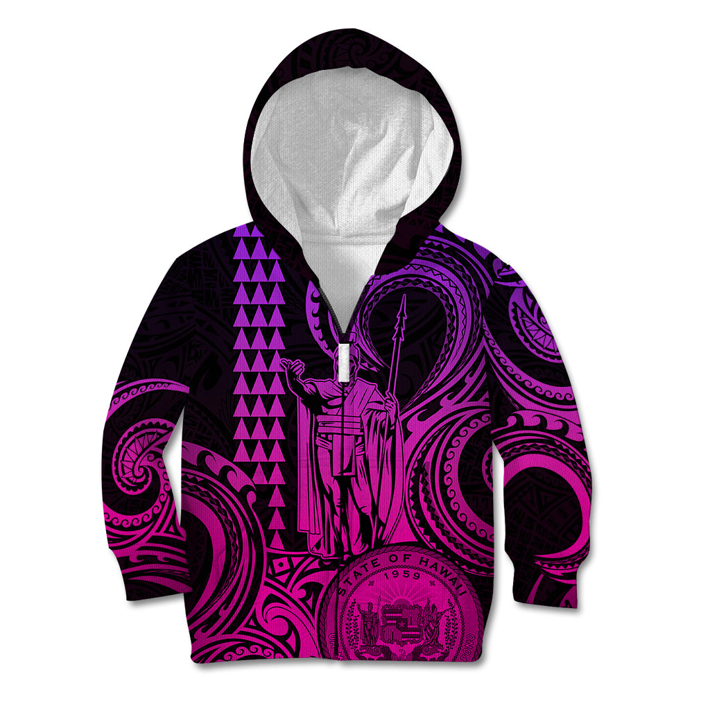 King Kamehameha Day Hawaii Kid Hoodie Paradise of the Pacific Tribal Kakau with Kanaka Maoli - Pink Gradient LT9 - Polynesian Pride