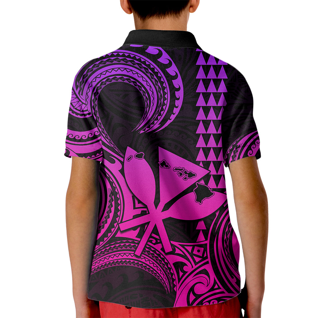 King Kamehameha Day Hawaii Kid Polo Shirt Paradise of the Pacific Tribal Kakau with Kanaka Maoli - Pink Gradient LT9 - Polynesian Pride