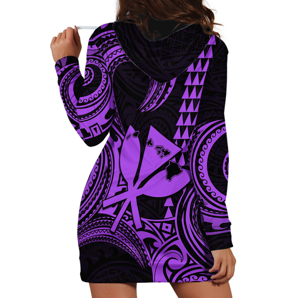 King Kamehameha Day Hawaii Hoodie Dress Paradise of the Pacific Tribal Kakau with Kanaka Maoli - Purple LT9 - Polynesian Pride
