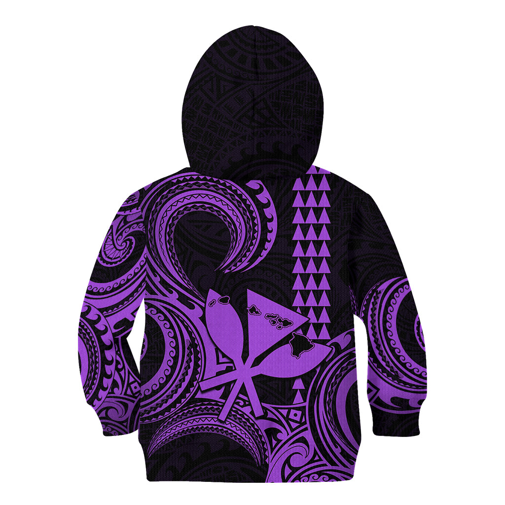 King Kamehameha Day Hawaii Kid Hoodie Paradise of the Pacific Tribal Kakau with Kanaka Maoli - Purple LT9 - Polynesian Pride