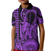 King Kamehameha Day Hawaii Kid Polo Shirt Paradise of the Pacific Tribal Kakau with Kanaka Maoli - Purple LT9 Kid Purple - Polynesian Pride