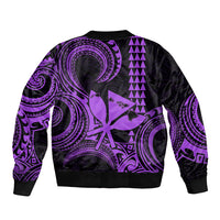 King Kamehameha Day Hawaii Sleeve Zip Bomber Jacket Paradise of the Pacific Tribal Kakau with Kanaka Maoli - Purple LT9 - Polynesian Pride