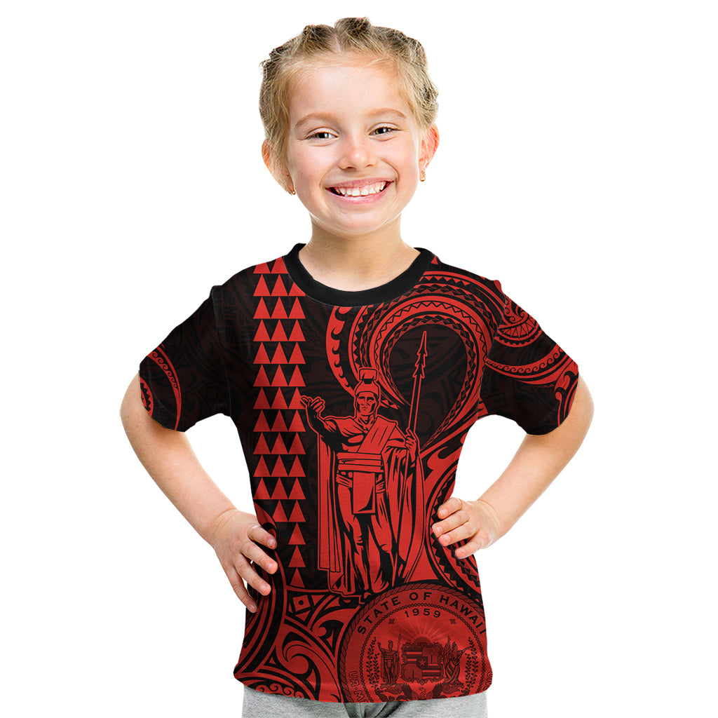 King Kamehameha Day Hawaii Kid T Shirt Paradise of the Pacific Tribal Kakau with Kanaka Maoli - Red LT9 Red - Polynesian Pride