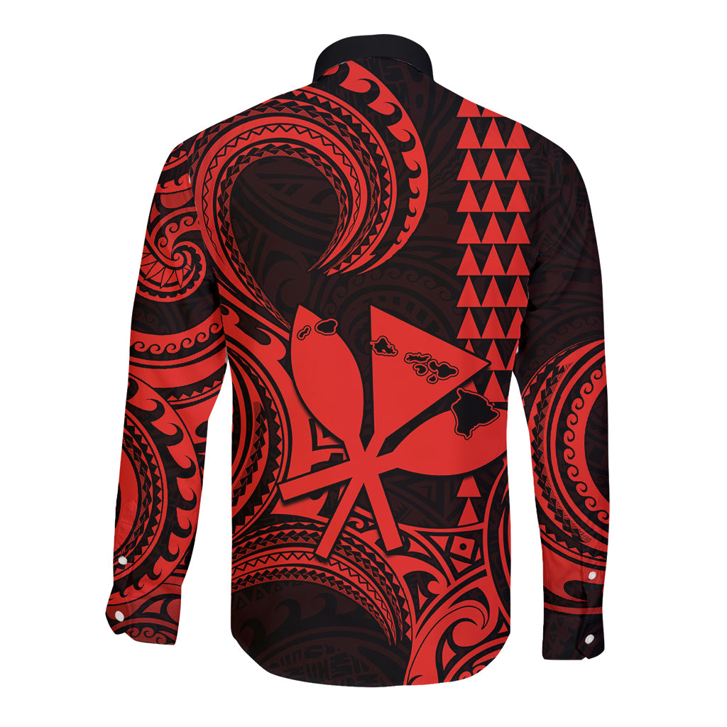 King Kamehameha Day Hawaii Long Sleeve Button Shirt Paradise of the Pacific Tribal Kakau with Kanaka Maoli - Red LT9 - Polynesian Pride